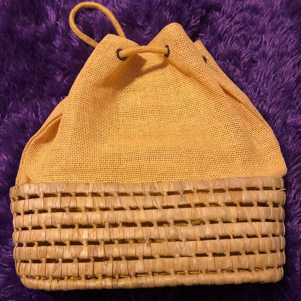 Sunset yellow crotchet draw string bag for sale!!!